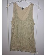 EXPRESS LADIES SLEEVELESS KNIT TANK W/METALLIC GOLD FRONT-XS-BARELY WORN... - $11.72 CAD