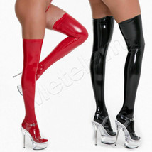 Women Wet Look Shiny Thigh High Stockings Latex Leather Punk Clubwear Long Socks - £8.99 GBP