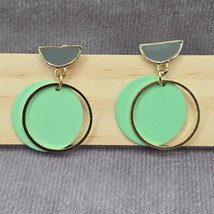 Zara Green Circle Gold Half Gray Stud Dangle Earring Fashion Jewelry  - £11.84 GBP