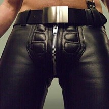 34&quot; Men&#39;s Real Leather Cowhide Gay Padded Pants Biker Jeans Trousers BLUF - £44.83 GBP