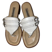 A. Marinelli White Double Buckle Padded Flat Sandal Thong Flat Shoes Siz... - $19.99