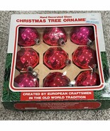Vintage Hand Decorated Glass Christmas Tree Ornaments Red Set Of 9 - $539.87 MXN