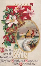 Christmas Holly Bell Flowers Winter Snow Scene 1910 Farmington MO Postca... - $2.99