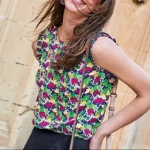 BODEN Clara Keyhole Floral Tank Top Ruffle Sleeveless Pintuck Pleat - $19.99