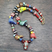 Vintage bunte venezianische Stil Gesicht und Vögel Glasperlen Perlenkett... - $62.37