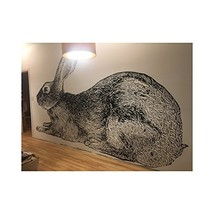 Gigantic Rabbit at Rest Wall Decal - Pen and Ink Style - 12 foot wide x 85&quot; tall - £335.72 GBP