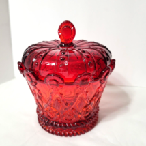 Fostoria Ruby Red Hapsburg Crown Candy Dish + Lid Cover Excellent - £51.27 GBP