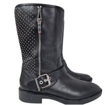 Steven Steve Madden Zain Black Leather Boots Silver Stud/Buckle/Zipper  7.5 - €33,98 EUR