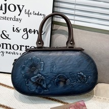 New Chinese Style Handbag Leather Shoulder Bag Flower Print Carving Cheongsam Cr - £97.47 GBP