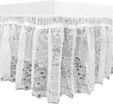 OVOT Lace Bedskirt | King/Queen Floral Elastic Bed Skirt - White - £12.57 GBP