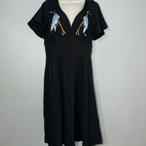 Unique Vintage NWOT Swing Dress with Embroidery Black with Blue Cranes - £26.51 GBP