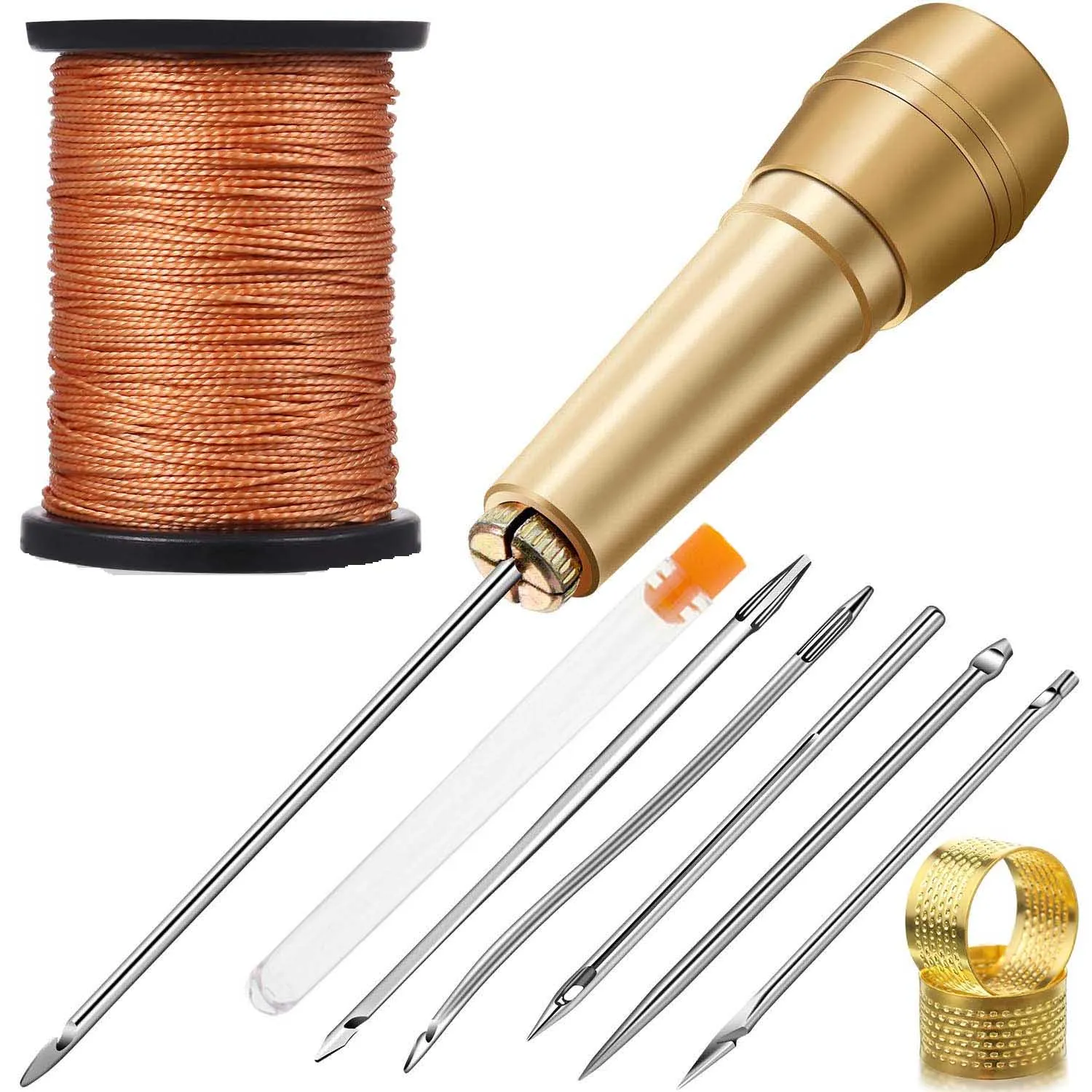 Leather Sewing Kit DIY Leather Sewing Awl Needle with Copper Handle Set Leather  - £47.49 GBP