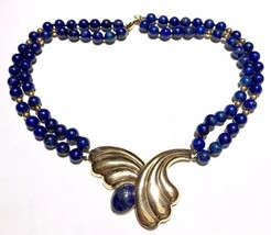 Authenticity Guarantee 
Large Solid 14k gold Lapis Lazuli two strands Ne... - £1,757.84 GBP