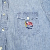 Polo Ralph Lauren Men&#39;s Sz XL USA Flag Indigo Chambray Cotton Short-Sleeve Shirt - £18.99 GBP