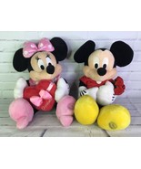 Disney Mickey Minnie Mouse Stuffed Plush Love Set Red Roses Valentine&#39;s Day - £33.18 GBP