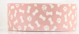 Stoneware Dog Bowl Pink Bones &amp; Paw Print 26oz Microwave &amp; Dishwasher Safe - $19.75