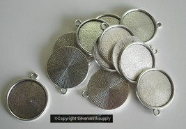 12 Bezel cup tray settings Silver pl holds 20mm cabochon bailed pendants FPP002B - £7.92 GBP