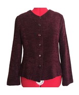 First Option Jacket Women Size M Burgundy Wine Textured Woven Button Up ... - £31.56 GBP