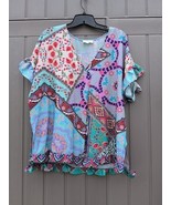 Womens Umgee Boho Patchwork Style Top T Shirt Size S Short Sleeve - $18.95 CAD
