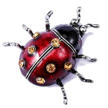 LADYBUG BROOCH 1.7&quot; Red Black Enamel Beetle Bug Pin Insect Rhinestone Quality - £7.04 GBP