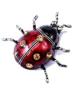 LADYBUG BROOCH 1.7&quot; Red Black Enamel Beetle Bug Pin Insect Rhinestone Qu... - £7.07 GBP