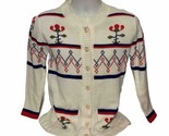 Vintage Women&#39;s Fashionelle S Cardigan Sweater Red White Blue Floral Geo... - $22.20