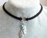 Wn leather choker necklace antique silver color feather shape charm bohemian chain thumb155 crop