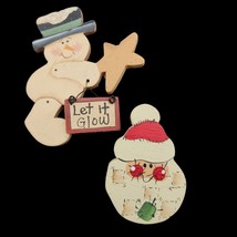 Vintage Snowman &amp; Santa Wooden Brooches Set Of 2 Hand-painted Christmas ... - £16.13 GBP