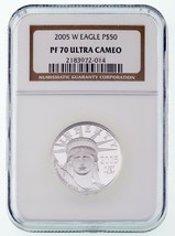 2005-W Platine .9995 Statue De Liberty 1/2 ML Lingot Pièce Monnaie NGC PF70 Ucam - £827.93 GBP