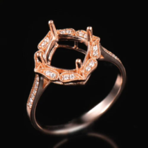 14k Rose Gold Ring Semi Mount Ring Handmade 14k Gold Cushion Setting 8x8mm Ring - £463.32 GBP