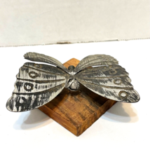 Vintage Embossed Metal Silver Butterfly on a Wooden Square Base 3.5 x 3&quot; - £13.23 GBP