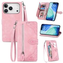 Compatible for iPhone 17 Air (Color: Pink) Leather Wallet Card Slots Zip... - $60.99