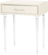 Side Table Bungalow 5 Jolene Tapered Legs Ivory Polished Nickel Pull Leather - £1,782.53 GBP