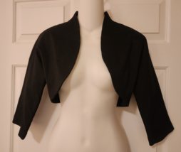 Vtg Sz S Jessica McClintock Silky Black Shrug Cropped Bolero Jacket - £19.13 GBP