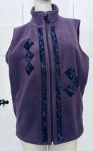 Woolrich Fleece Full Zip Vest Purple Floral Patch Granny Cottagecore Wom... - $19.00