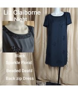 LIZ CLAIBORNE NIGHT Sparkle Floral Detail Back Zip Dress Size 10 - £20.60 GBP