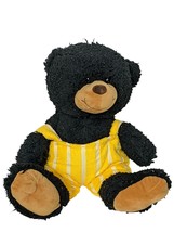 Black Teddy Bear Yellow Striped Overalls Plush Stuffed Animal 15.5&quot; - £30.63 GBP