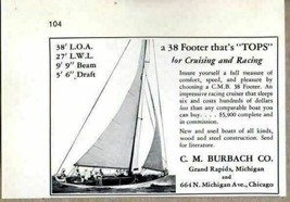 1938 Print Ad C.M.B. 38&#39; Sail Boat C.M. Burbach Co. Grand Rapids,MI - $9.28