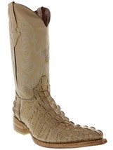 Mens Sand Cowboy Boots Real Leather Pattern Crocodile Tail Western Pointed Toe - £87.10 GBP