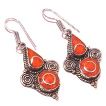 Red Coral Handmade Bohemian Christmas Gift Jewelry Earrings Nepali 1.90&quot; SA 2934 - £6.20 GBP