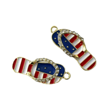 2 Patriotic USA Red White Blue Crystal Flip Flops Sandals Bead Drop Pendants - £3.94 GBP