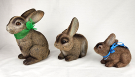 Flocked Fuzzy Bunny Rabbit Brown Coin Banks Made In Hong Kong 3 Easter Decor - £23.25 GBP