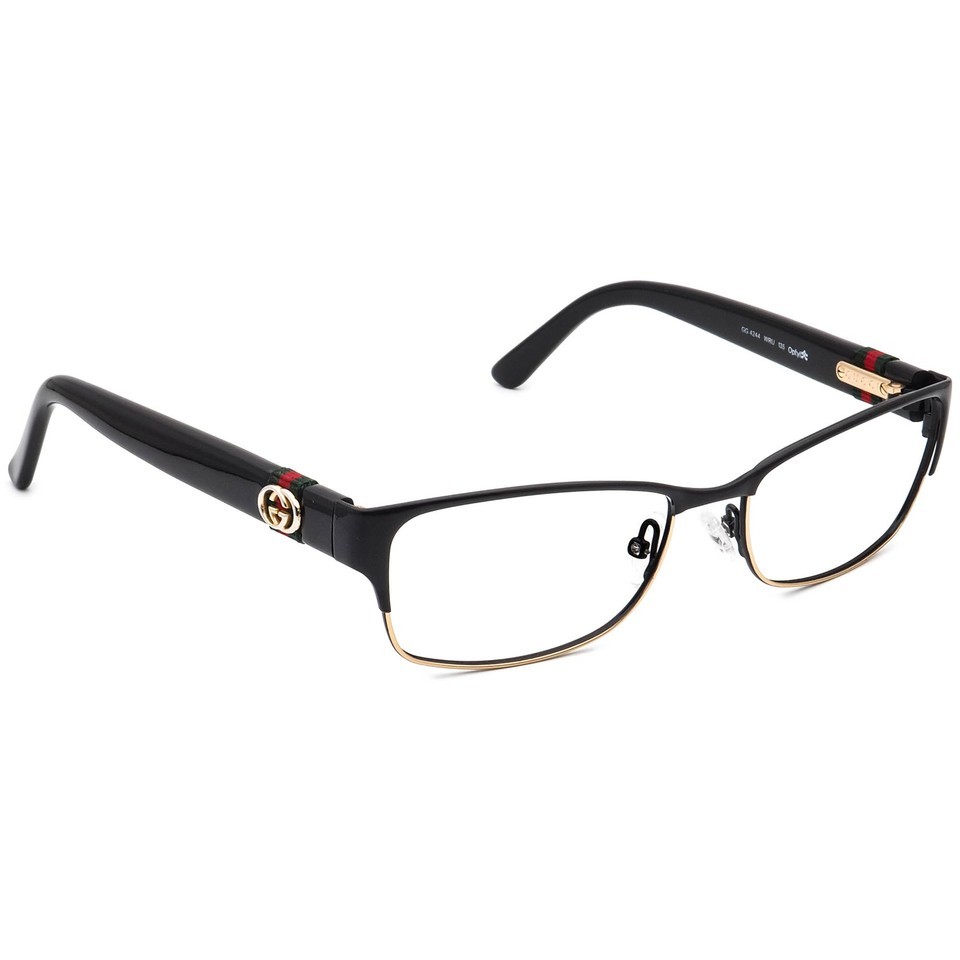 Gucci Eyeglasses GG 4244 WRU Black & Gold Browline Frame Italy 53[]16 ...