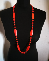 Red Bead Necklace Vintage Ethnic Boho Long Jewelry Chunky Statement Preowned - £16.20 GBP
