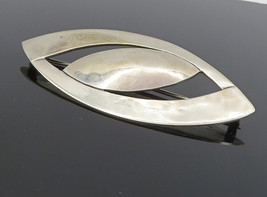 925 Sterling Silver - Vintage Shiny Smooth Pointed Oval Brooch Pin - BP3229 - £35.59 GBP