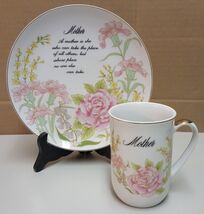 FF)  Mother Gift Quote Display Dish Plate Stand and Mug Japan Gold Tone ... - $7.91