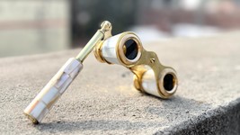 Antique Vintage Opera Glasses Binoculars White Mother of Pearl &amp; Handle ... - £31.53 GBP