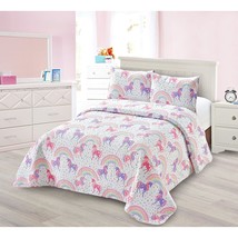 Collection Bedspread Coverlet Kids/Teens Unicorn Stars Hearts Rainbow White Pink - £44.09 GBP