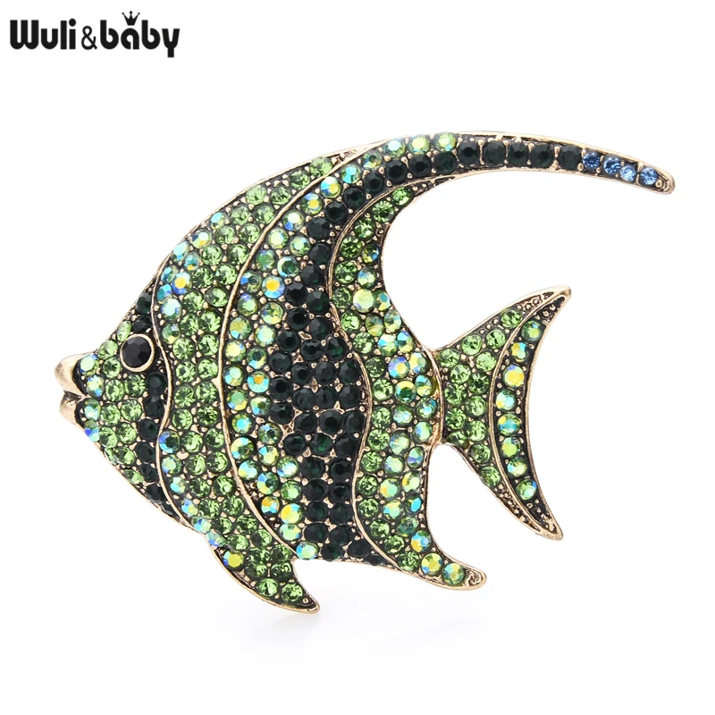 Wuli&amp;baby Sparkling Rhinestone Fish Brooches Women  3-color Flat Fish Office Cas - £92.38 GBP