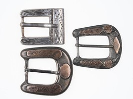 3 Vintage Mexican Sterling silver/gold belt buckles - £97.38 GBP